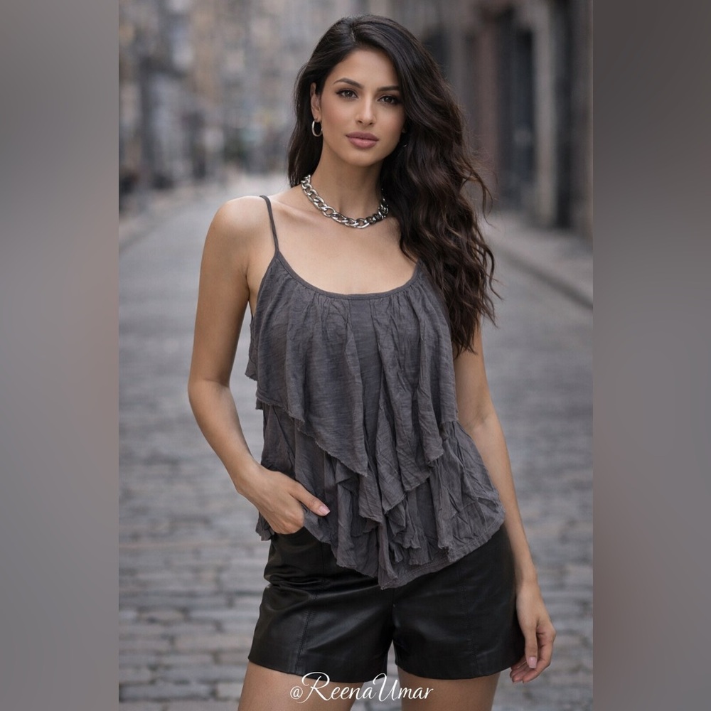 h.i.p. Gray Tiered Ruffle Spaghetti Strap Camisole